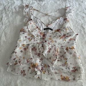 abercrombie and fitch white floral strappy flutter tank top size small